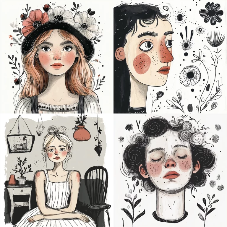 Monochrome Floral Illustration - Midjourney style sref code