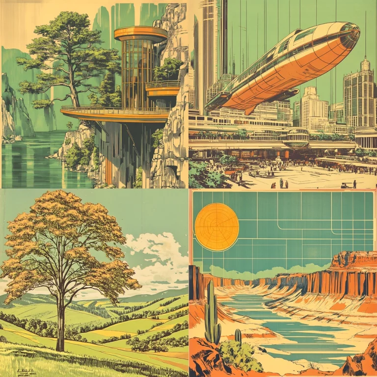 Vintage Futuristic Landscape - Midjourney style sref code 