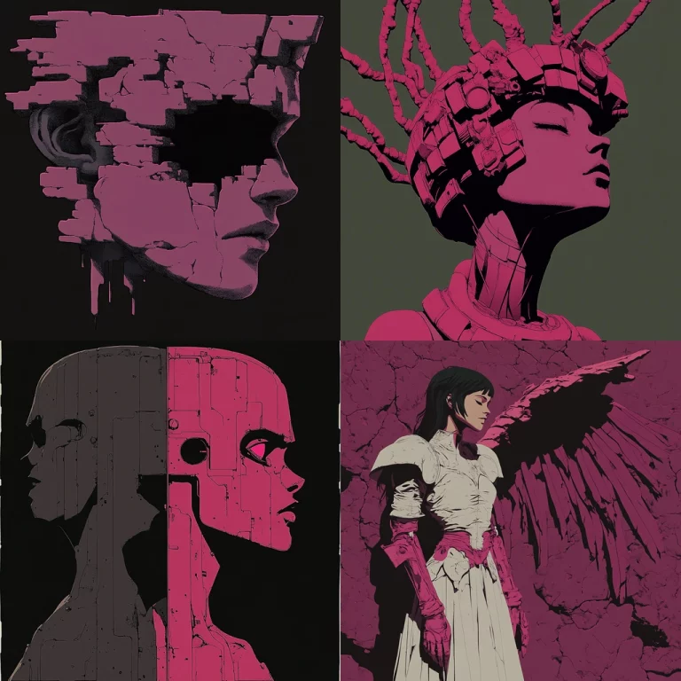 Fragmented Monochrome Silhouette - Midjourney style sref code