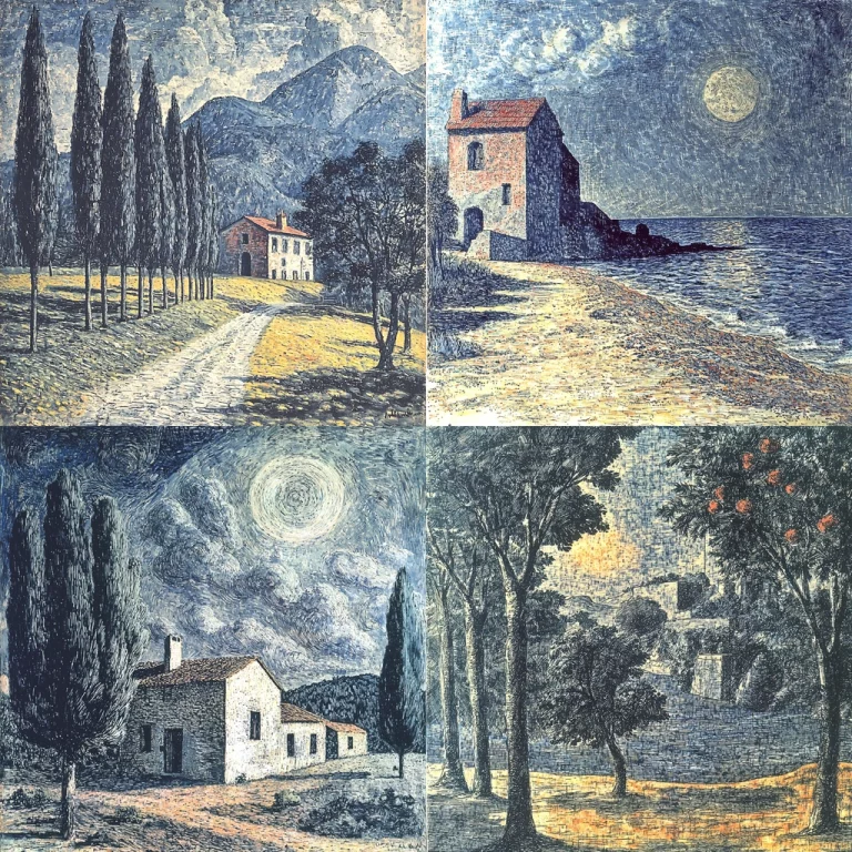 Night-Blue Pointillism - Midjourney style sref code