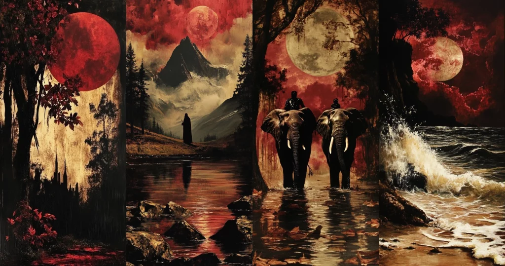 Red Dominant Noir Landscape - Midjourney style sref code