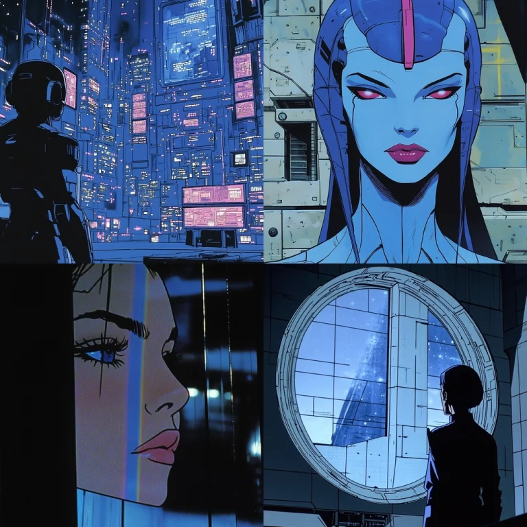 Cyan Moonlit Circuitry - Midjourney style sref code