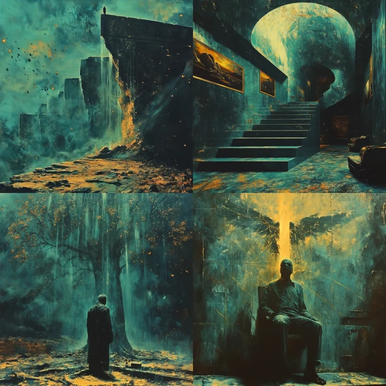 Moody Cyan and Ochre Dramatic Scenes - Midjourney style sref code