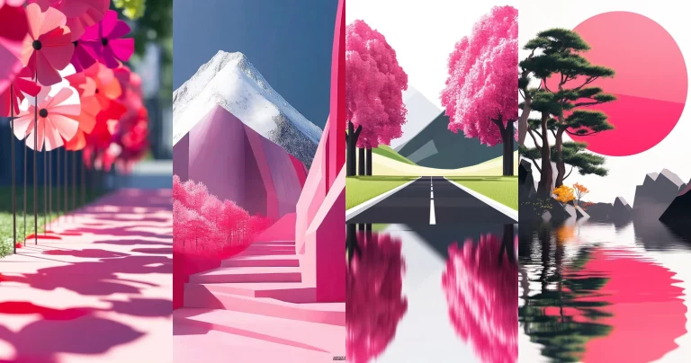 Vivid Pink Geometric Landscapes - Midjourney style sref code