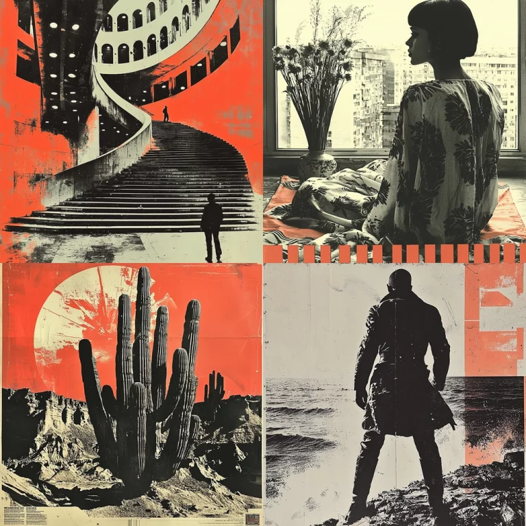 Red Monochrome With Textured Layers - Midjourney style sref code