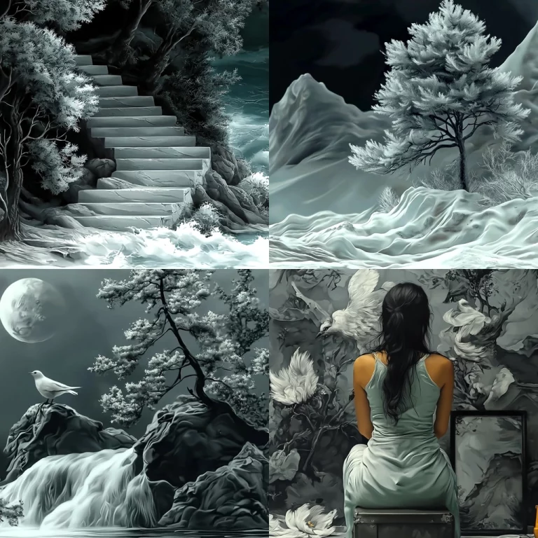 Monochrome Ethereal Textured Landscape - Midjourney style sref code