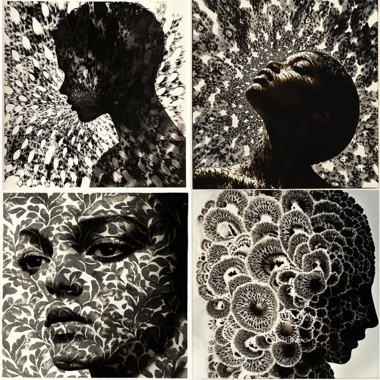 Monochrome Textured Silhouette - Midjourney style sref code