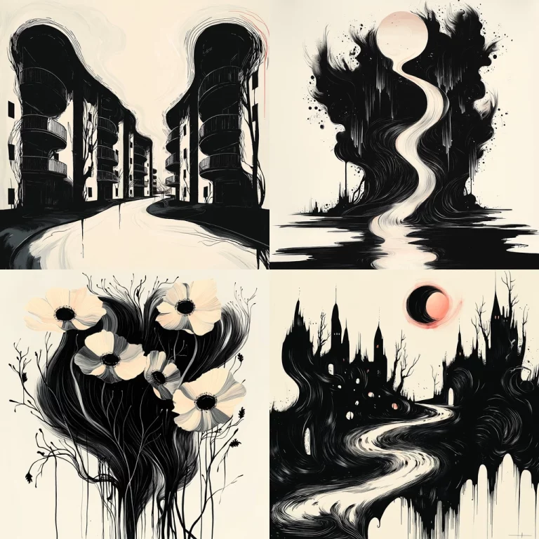 Flowing Monochrome Ink - Midjourney style sref code