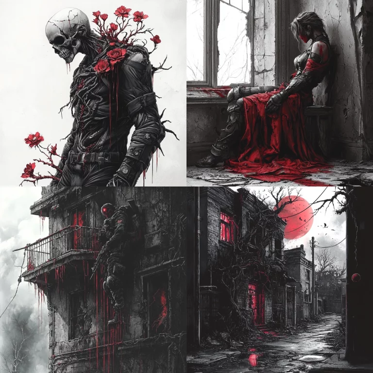 Monochrome Crimson Abandon - Midjourney style sref code