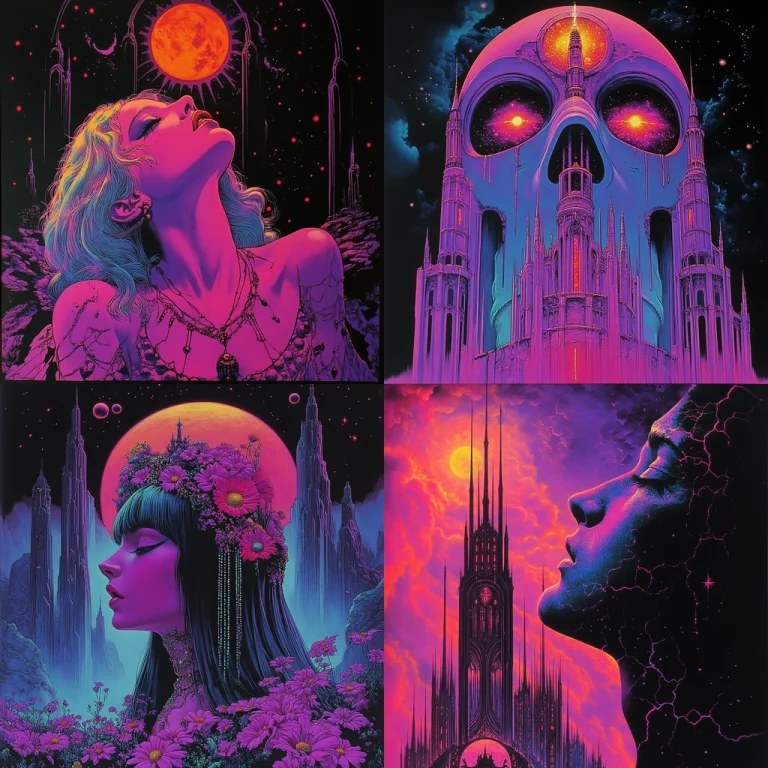 Vivid Neon Castle Fantasy - Midjourney style sref code