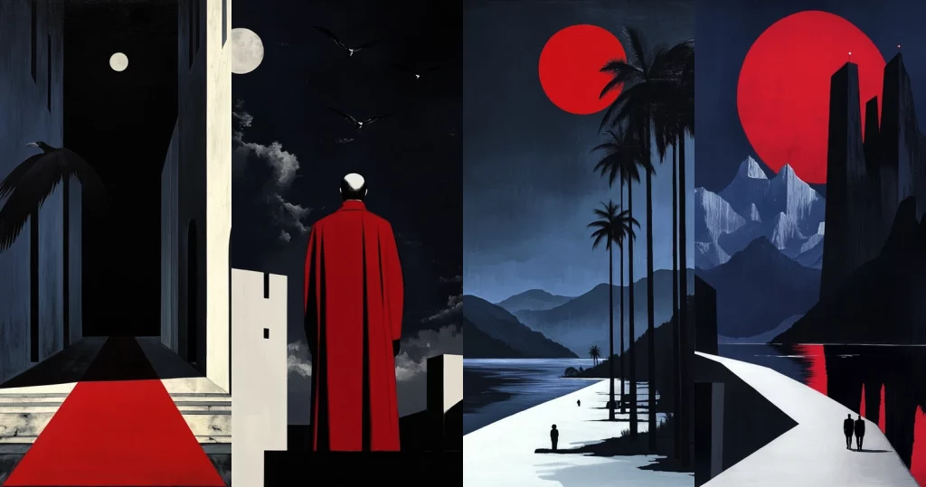 Red and Black Nocturnal Contrast - Midjourney style sref code