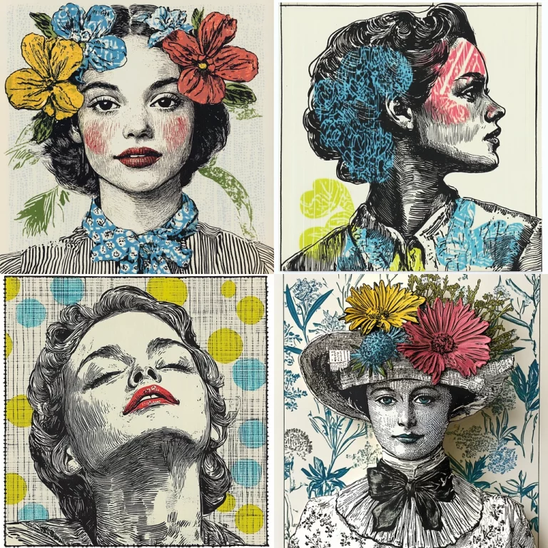 Retro Floral Line Art - Midjourney style sref code