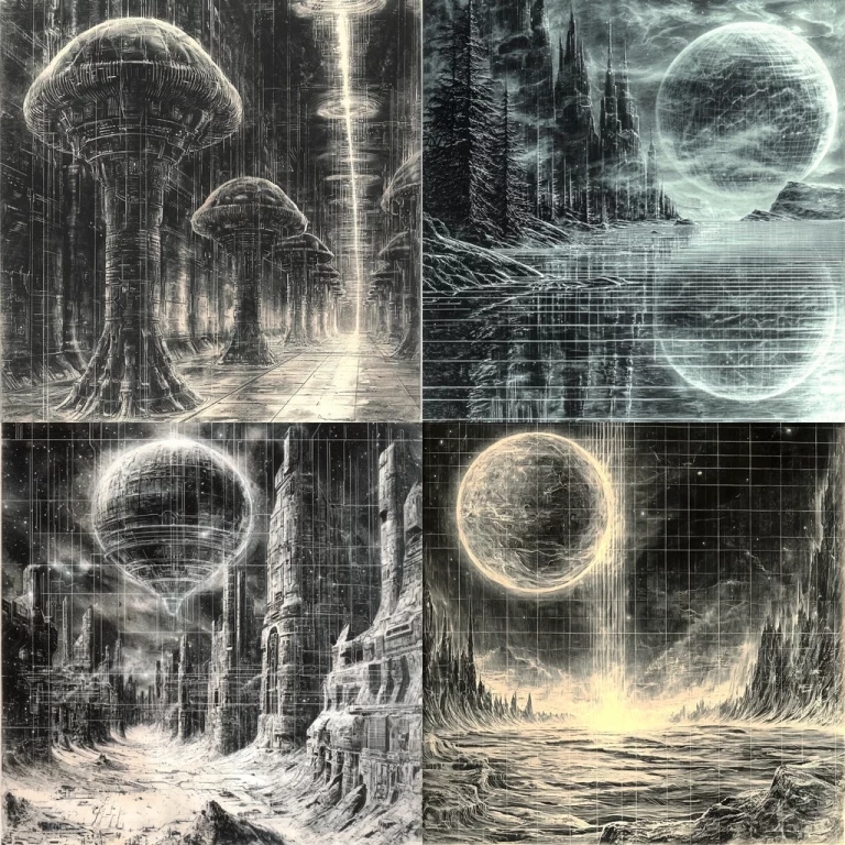 Monochrome Grid Futuristic - Midjourney style sref code