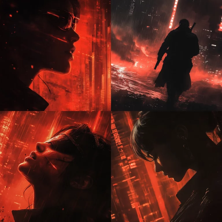 Red Neon Urban Noir - Midjourney style sref code