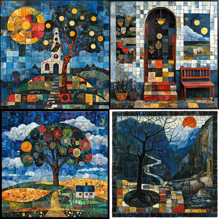 Mosaic Vibrant Landscape - Midjourney style sref code 