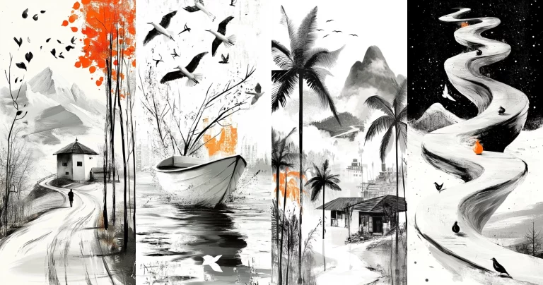 Monochrome Accents with Orange Highlights - Midjourney style sref code