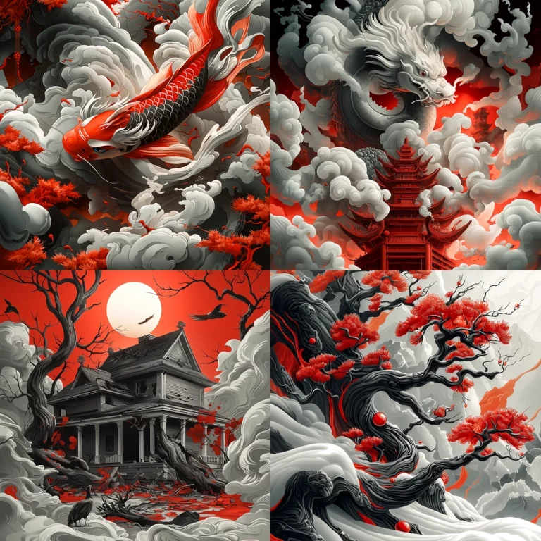 Red and Gray Dynamic Contrasts - Midjourney style sref code