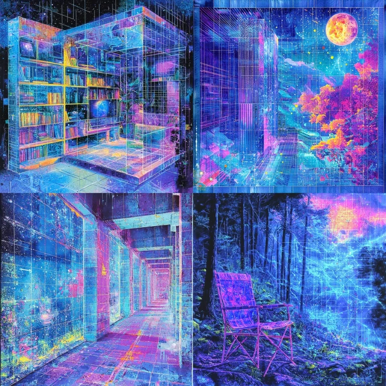 Neon-Lit Digital Grids - Midjourney style sref code