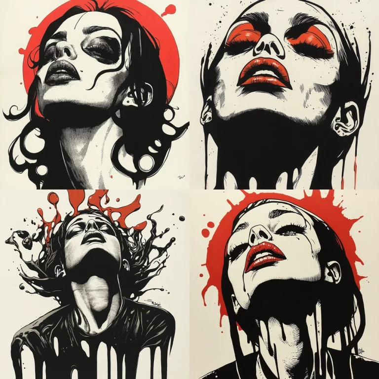 Bold Black and Red Drenched Figures - Midjourney style sref code