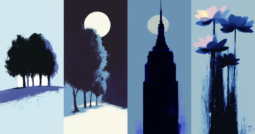 Dark Blue Silhouette Contrast - Midjourney style sref code