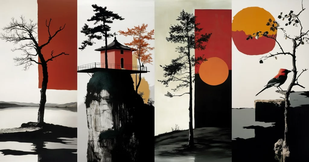 High Contrast Tree Silhouette - Midjourney style sref code