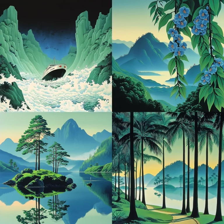 Cool Tone Lush Landscapes - Midjourney style sref code