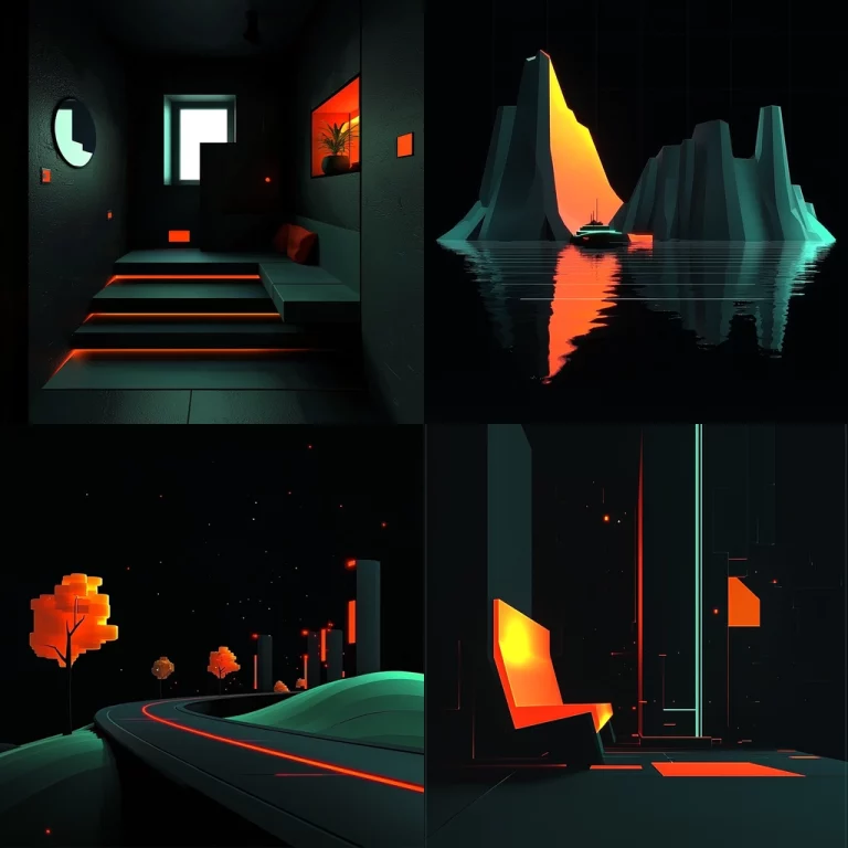 Neon Minimalism with Dark Accents - Midjourney style sref code