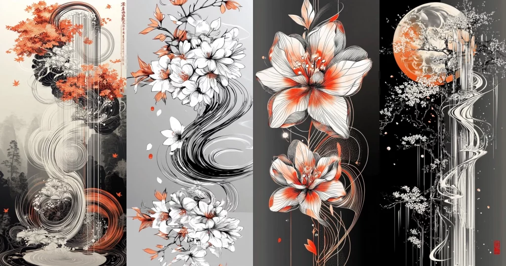 Monochrome Swirl with Orange Highlights - Midjourney style sref code