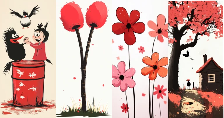 Bold Red Accent Illustration - Midjourney style sref code