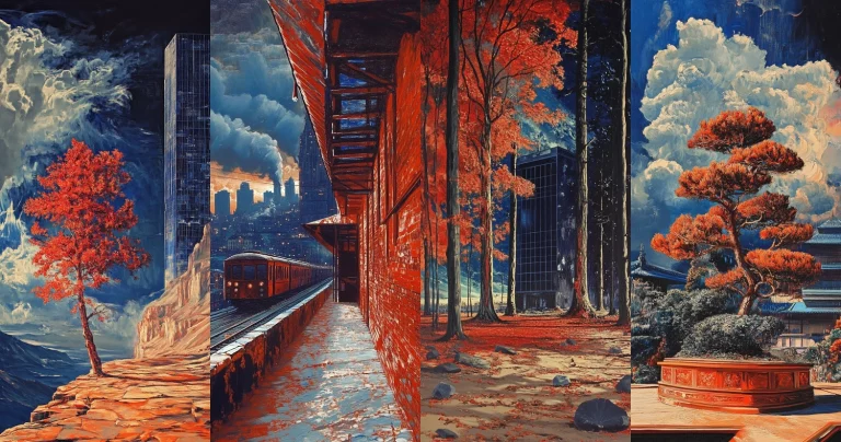 Contrasting Blue Red Landscapes - Midjourney style sref code