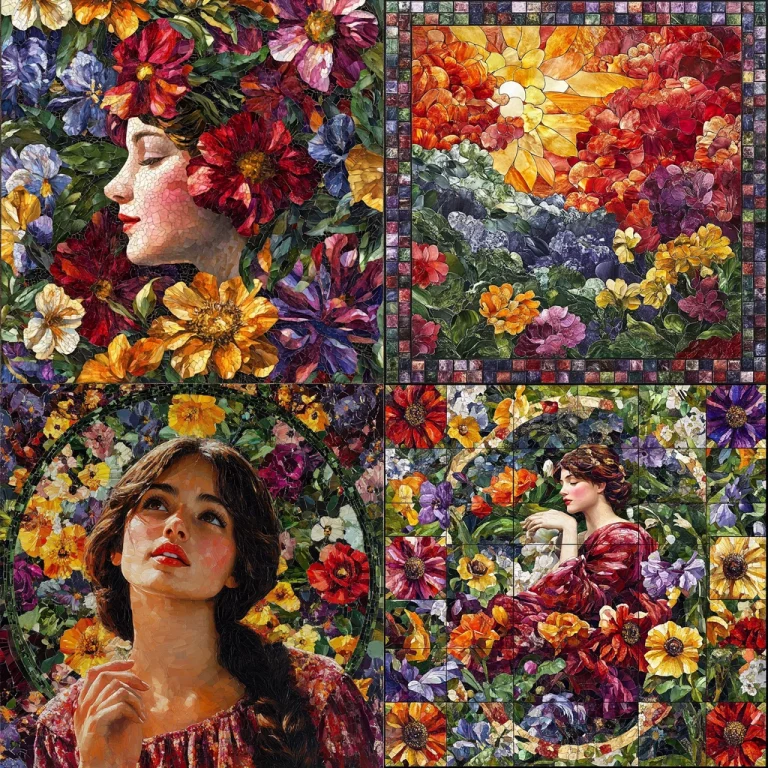 Vivid Floral Mosaic Palette - Midjourney style sref code 