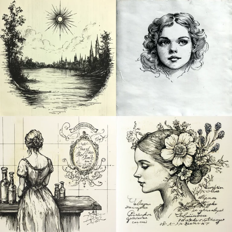 Monochrome Illustrated Vignettes - Midjourney style sref code