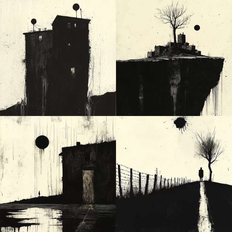 Monochrome Bleak Silhouette Art - Midjourney style sref code