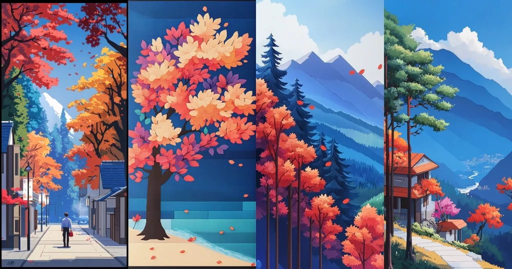 Vivid Nature Hues with Sharp Lines - Midjourney style sref code