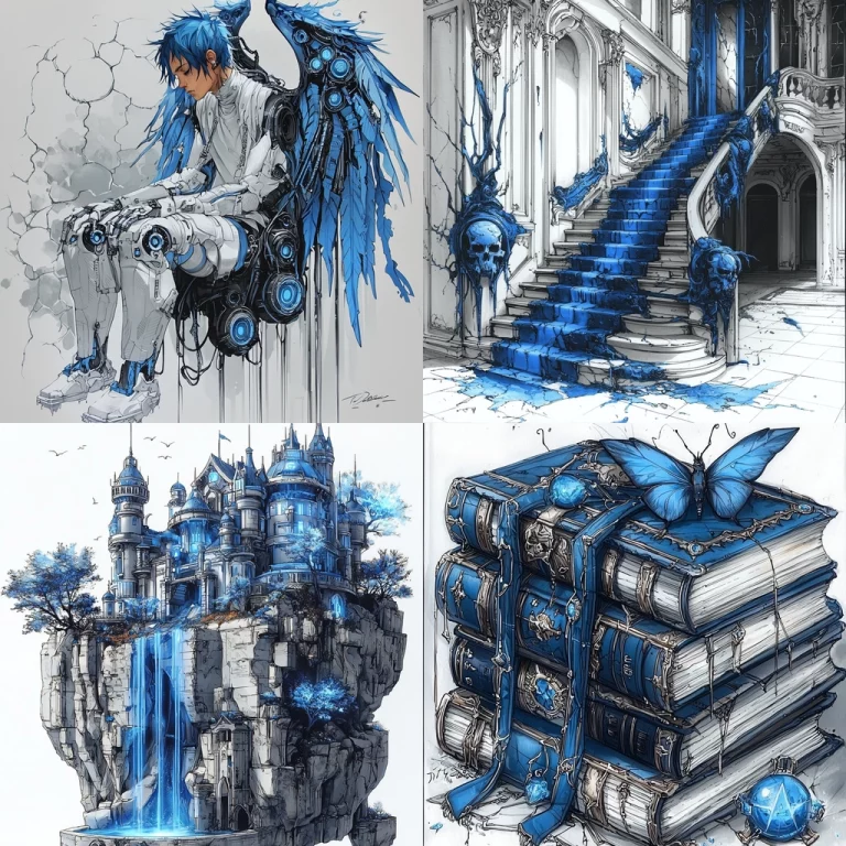 Blue Monochrome Fantasy - Midjourney style sref code