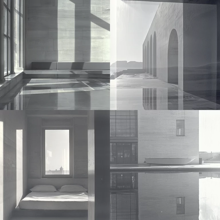 Monochrome Architectural Reflection - Midjourney style sref code