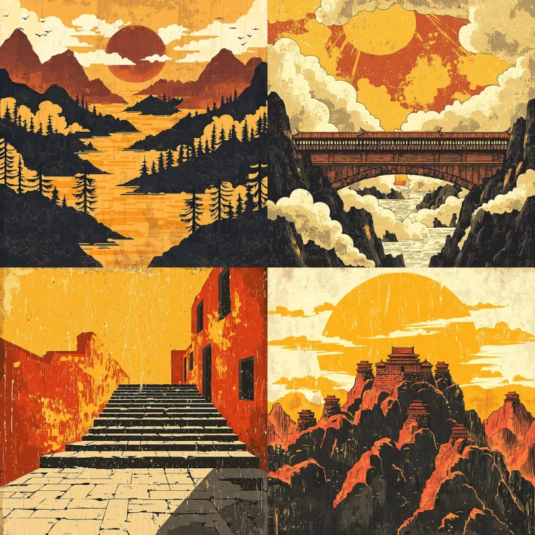 Retro Warm Toned Landscapes - Midjourney style sref code