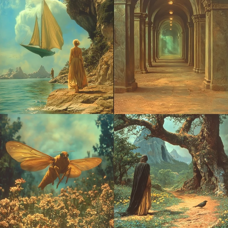 Golden Cyan Dreamscapes - Midjourney style sref code