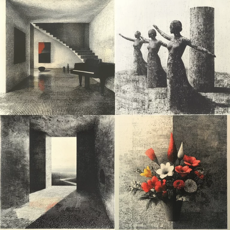 Textured Monochrome with Contrast Accents - Midjourney style sref code