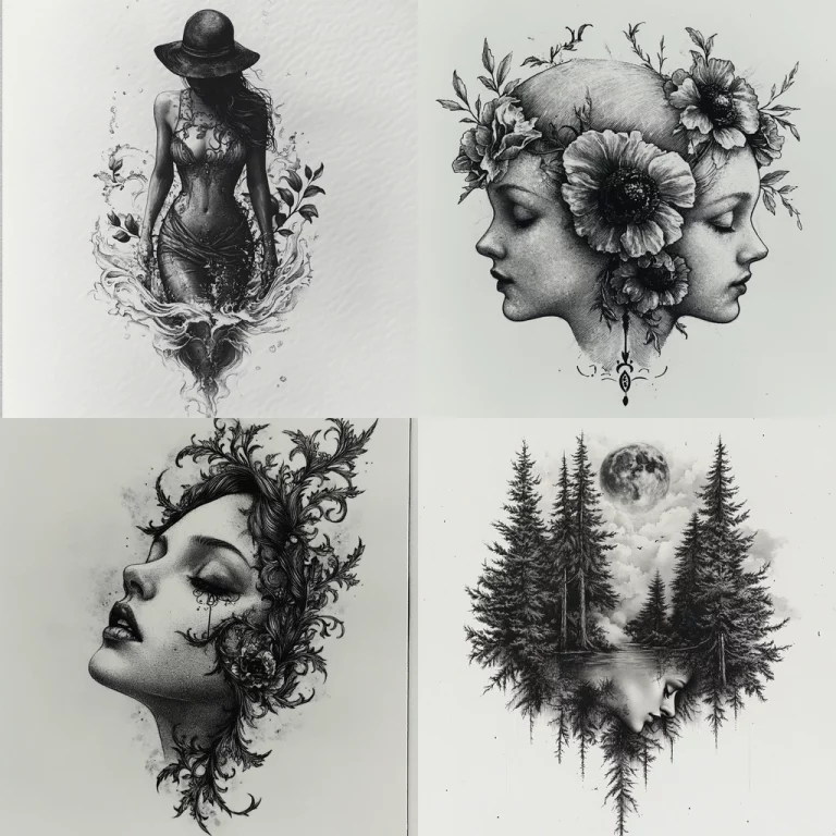 Monochrome Tattoo Illustrations - Midjourney style sref code