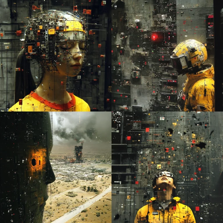 Digital Fragmentation with Yellow Accents - Midjourney style sref code