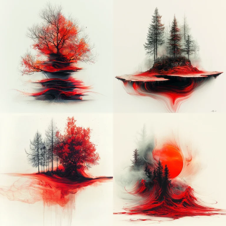 Fluid Red and Black Landscapes - Midjourney style sref code