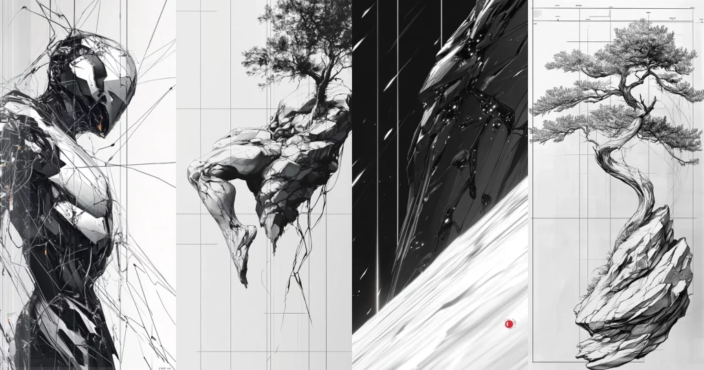 Monochrome Shattered Texture - Midjourney style sref code