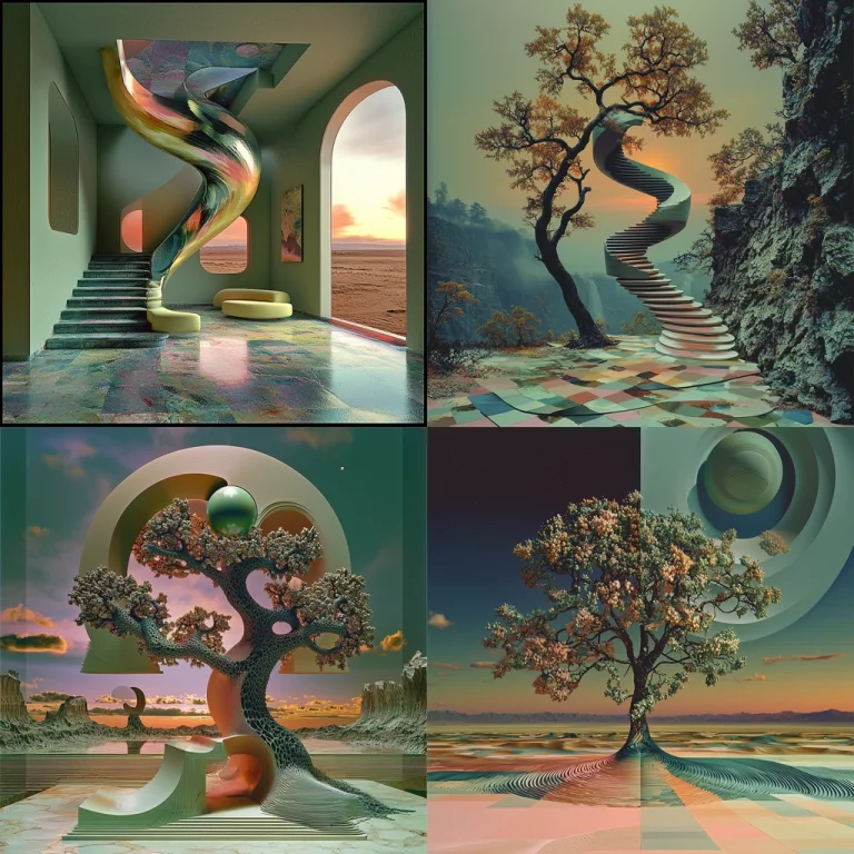 Curved Surfaces and Playful Staircases - Midjourney style sref code