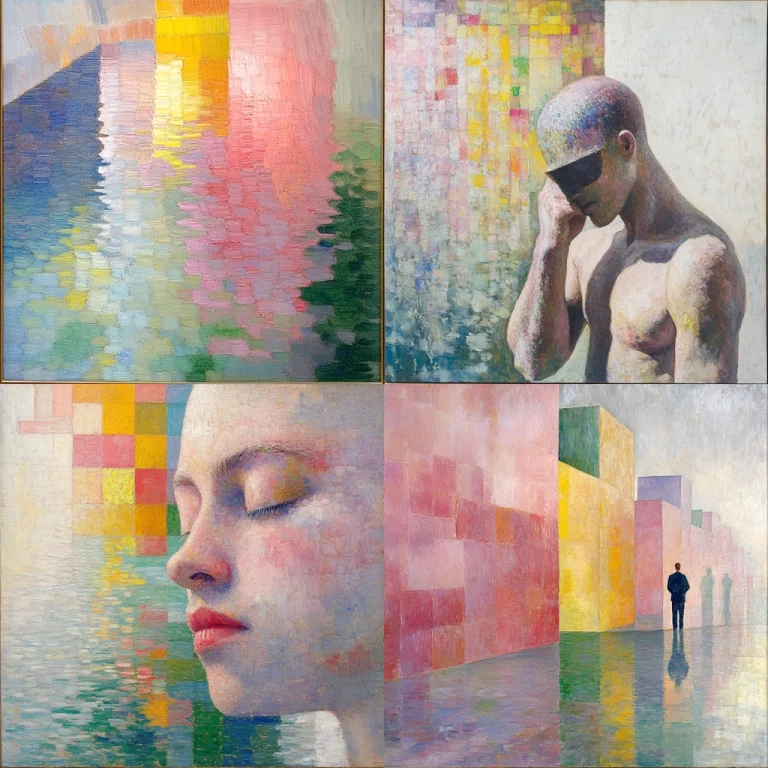 Pastel Reflections with Pixel Blocks - Midjourney style sref code