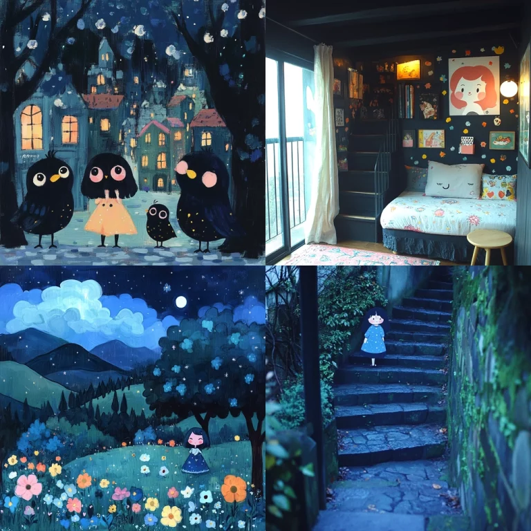 Night Garden Pop Illustrations - Midjourney style sref code 