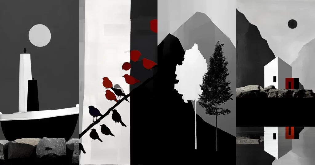 Minimalist Monochrome with Red - Midjourney style sref code