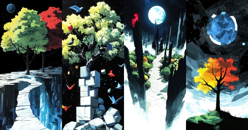 High Contrast Geometric Landscape - Midjourney style sref code