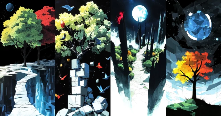 High Contrast Geometric Landscape - Midjourney style sref code