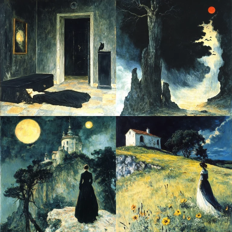 Dark Contrast Nocturnal Landscapes - Midjourney style sref code